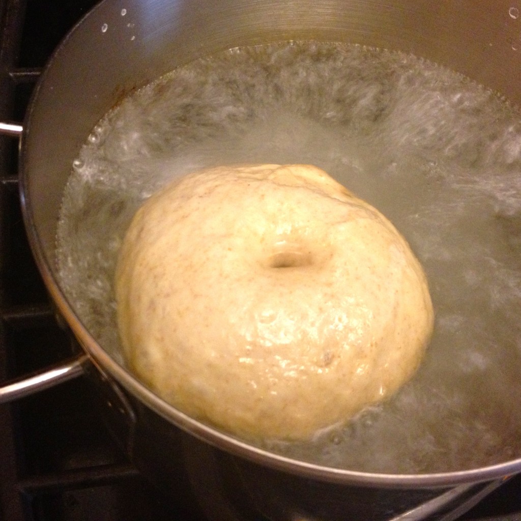 Homemade bagels boiling