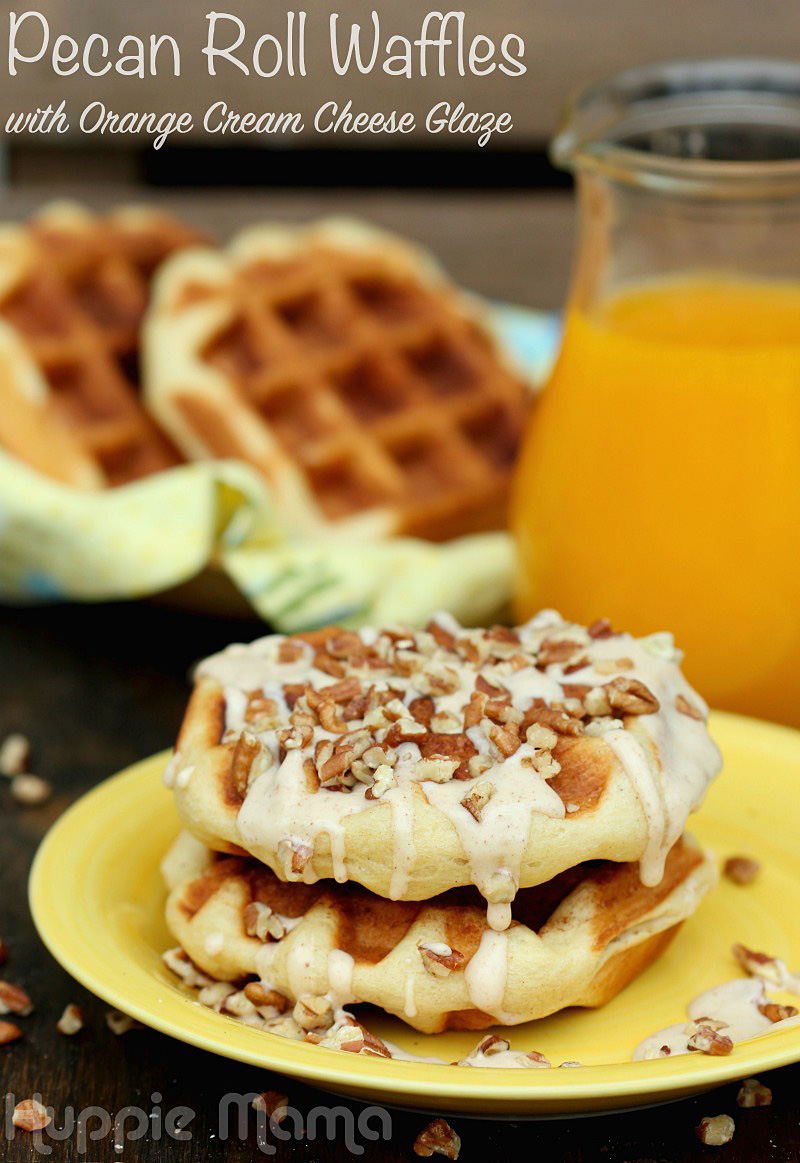 Pecan Roll Waffles with Orange Cream Cheese Glaze Our Potluck Family