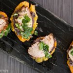 Pork and Tostones with Beans and Cilantro Sauce