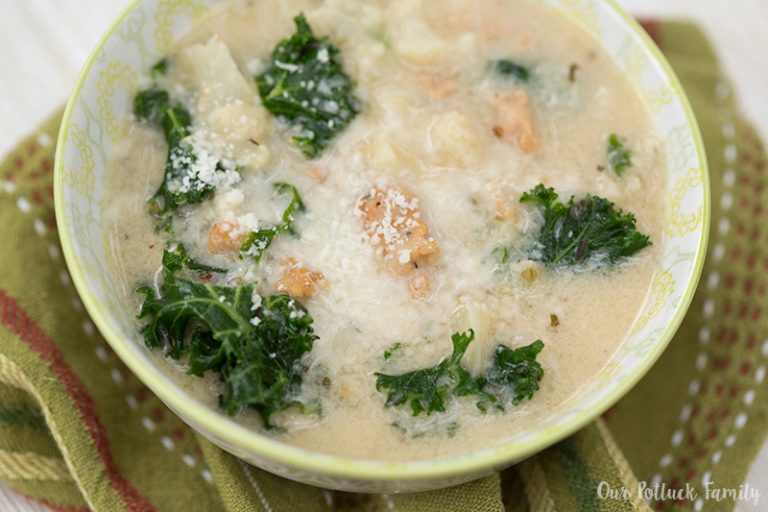Instant Pot Cheesy Veggie & Sausage Soup - Our Potluck Family