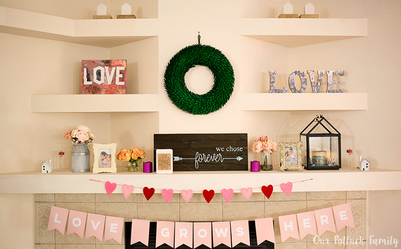 mantle for Valentine's Day