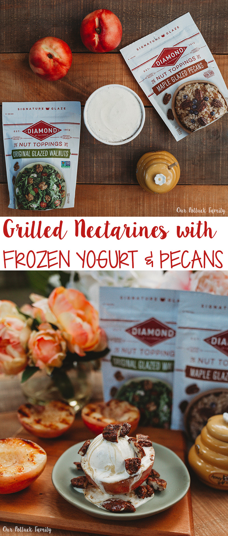 Grilled Nectarines with Frozen Yogurt & Pecans